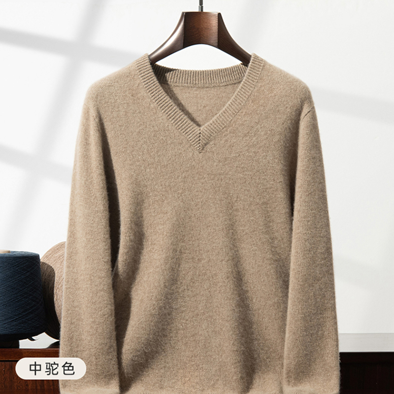 Men'S Fashion V Neck Sweater - سترة كشمير سميكة للرجال بياقة على
