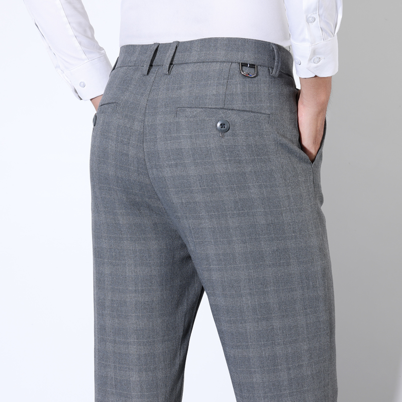 Men'S Dress Pants Fashion - القطن منقوشة مخطط الكلاسيكية دعوى السراويل