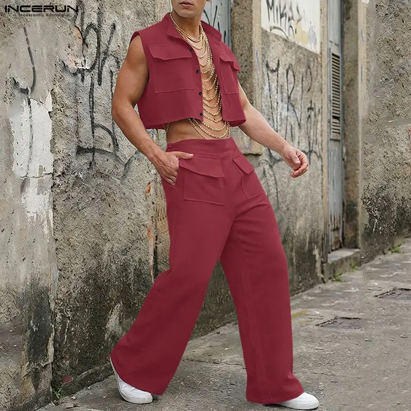 Mens Fashion Wear - طقم رجالي من INCERUN، قميص بدون