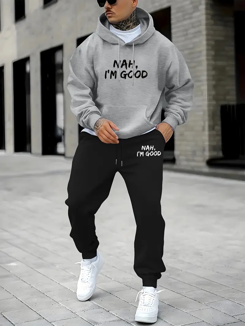 Men'S Fashion And Style - طقم سترة رياضية رجالية بقلنسوة لخريف/شتاء