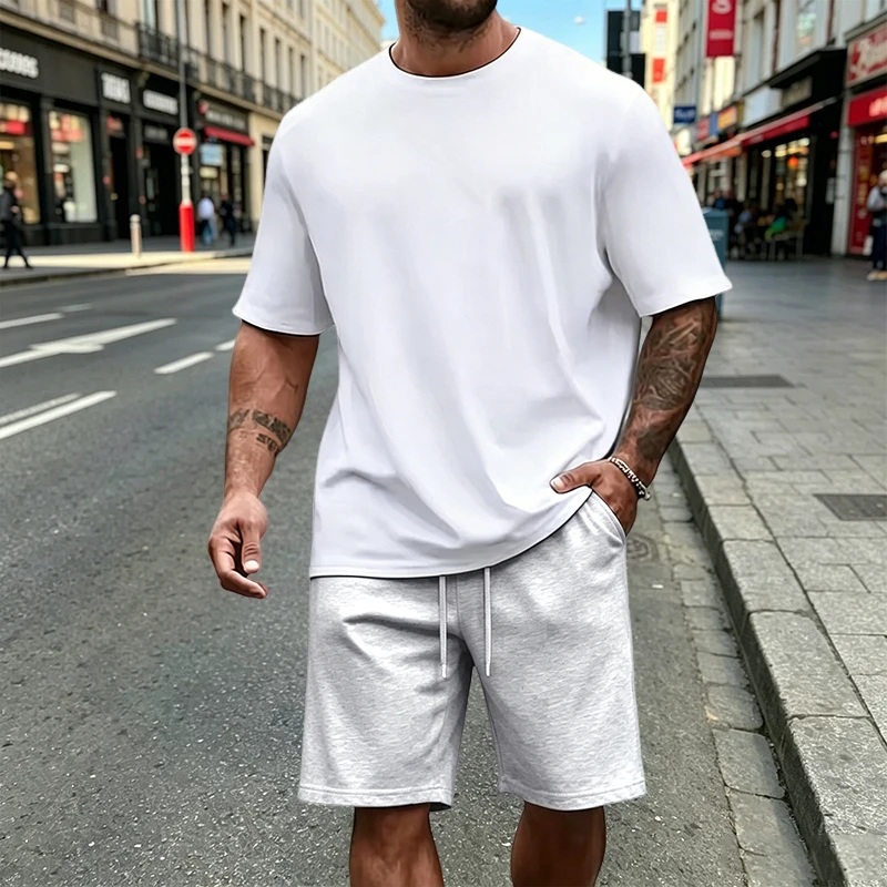 Mens Fashion Clothes - طقم تي شيرت رجالي كاجوال برقبة