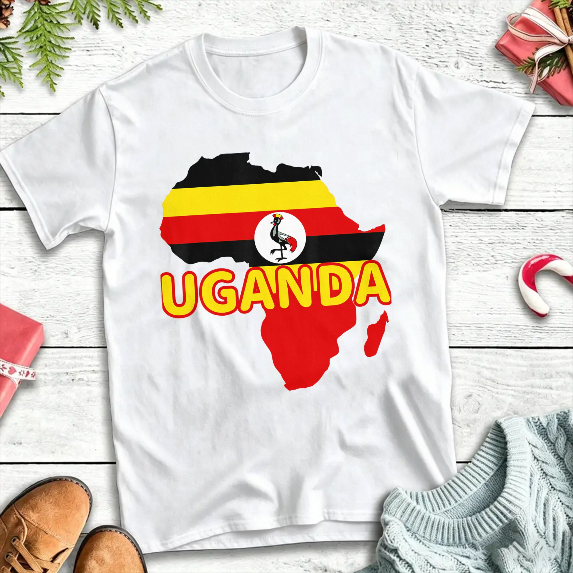 Men Fashion Uganda - قميص تي شيرت بتصميم خريطة علم